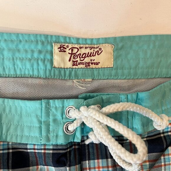 Original Penguin Men's Turquoise Plaid Swim Trunks - Size 33 - Picture 4 of 4